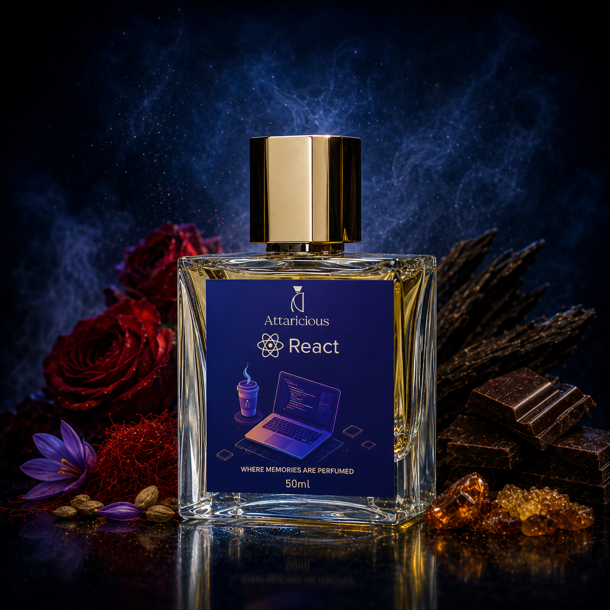 Attaricious React Perfume 50ml - Luxury Oud Saffron & Rose Fragrance