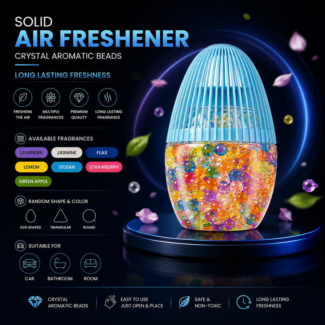 BIN LU Crystal Aromatic Beads Air Freshener - Car, Room, Bathroom Long Lasting