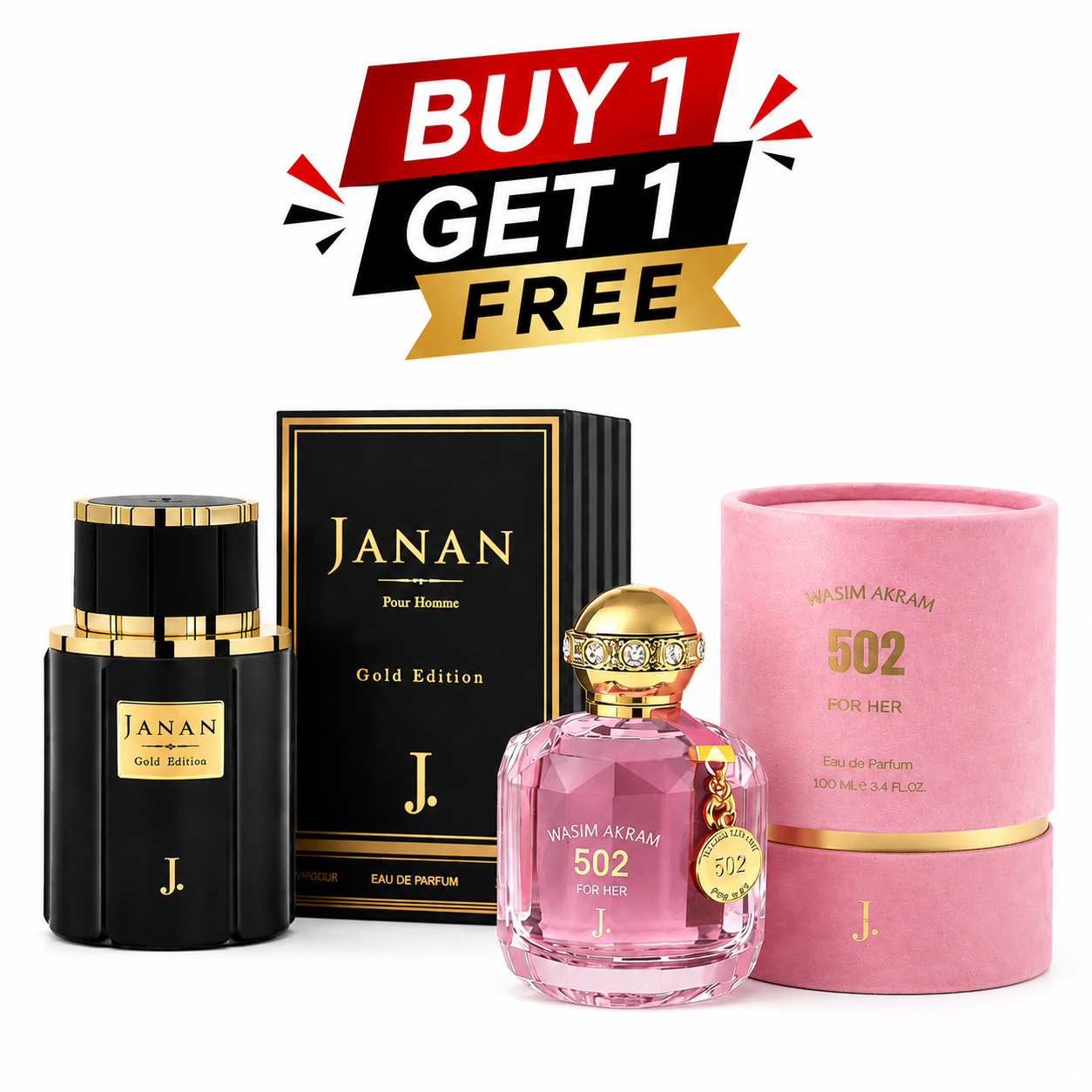Janan & Wasim Akram 502 Perfume 2 Pack - Alcohol-Free Unisex Amaryllis Fragrance Black