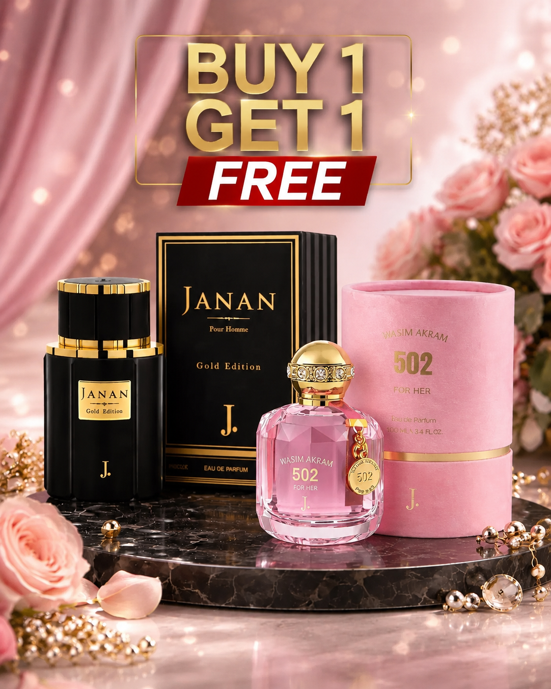 Janan & Wasim Akram 502 Perfume 2 Pack - Alcohol-Free Unisex Amaryllis Fragrance Black