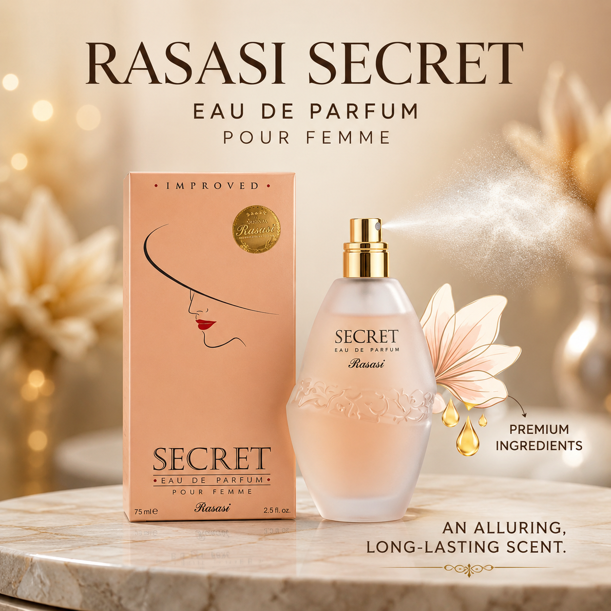 Rasasi Secret Perfume for Women 75ml - Long Lasting Floral Fragrance