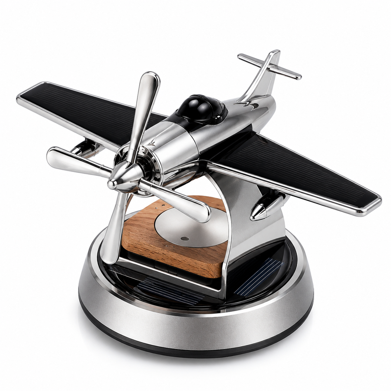 Solar Aeroplane Car Perfume Diffuser - Silver Aircraft Dashboard Air Freshener